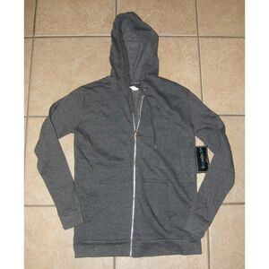 NEW NWT Dark Gray Sz Small Full Zip Lightweight Hooded Jacket Pockets LOVE MOOD